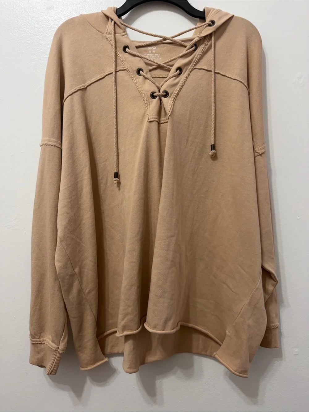 NWT aerie Lace-Up Pullover Hoodie in Neutral Beige